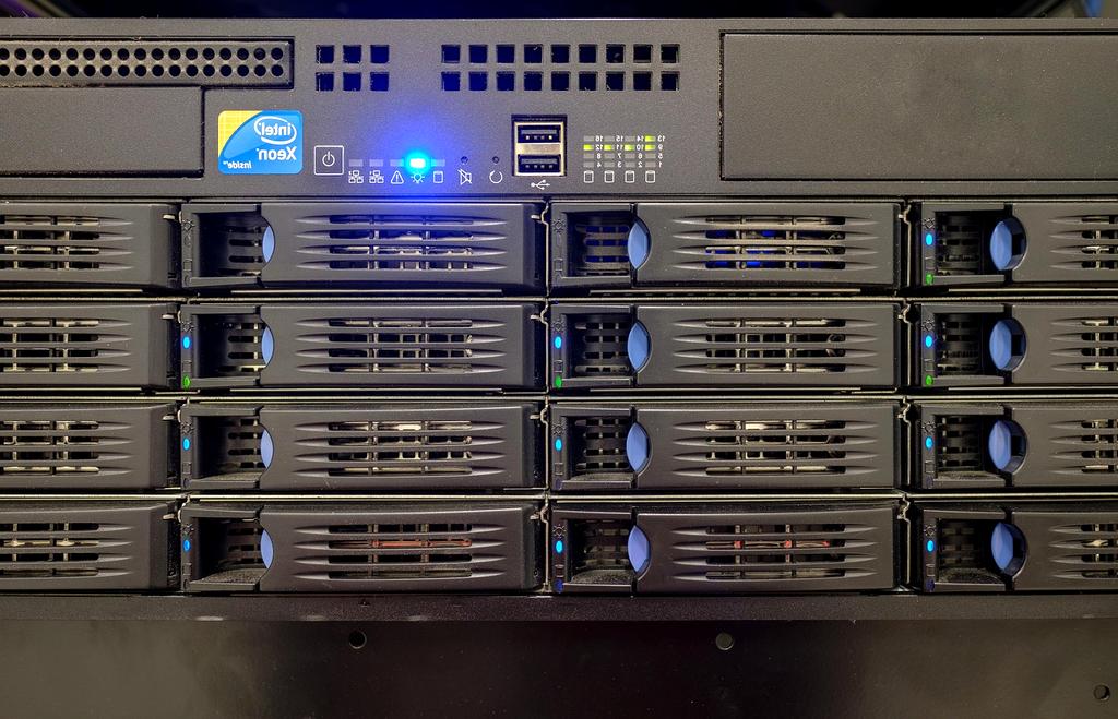 A rack of outdated server hardware representing legacy IT systems